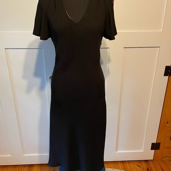 VTG Sangria Brand Flutter Sleeve Dress Lined with Pink Satin - Picture 5 of 7